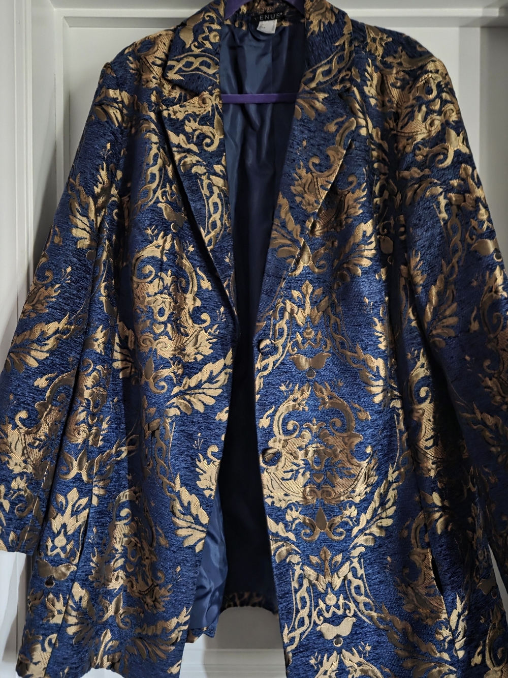 VENUS Navy and Gold Brocade Blazer